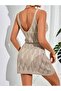 Strappy Model V-Neck Openwork Pattern Knitwear-Beach Dress Fitted at the Waist - 2