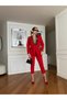 Women's Imported Fabric Leopard Pattern Collar Brooch Detail Belted Lined Special Design Bottom-Top Set - 5