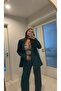 Women Green Blazer Jacket Palazzo Pants Suit - 3
