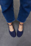 Si̇lva Women's Navy Blue Real Suede Scarf Ballet Flats - 8