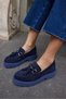 Gray Women's Navy Blue Real Suet Tassel Eva Sole Loafer - 7