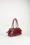 Women's Saffron Burgundy Cracked Shiny Faux Leather Baguette Design Belted Zipper Closure Handbag - 2