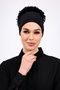 Ruffled Seamless Combed Cotton Bonnet Black - Women's Hijab Tie Bun Inner Bonnet