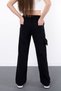 Black Wide Leg Elastic Waist Girl's Jean Trousers 20484 - 6