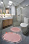 My Evilla Modern Simirna Decorative Plush Oval 60x100-50x60 Pompom Fringed Toilet Seat Set