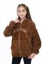 Girl's Hooded Zippered Pockets Off Shoulder Embroidery Printed Plush Cardigan