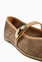 Genuine Leather Aliana Taupe Suede Buckle Detail Women's Ballet Flats - 5