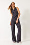Women's Gray Pinstripe Double Breasted Collared Lycra Jumpsuit 90018 60271031 - 2