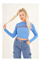 23254241 Ribbed Knit Los Angeles Printed Crop Blouse Blue - 2