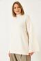 Women's Cream Half Turtleneck Wide Sleeve Long Knitwear Sweater - 4