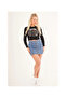 23254245 Ribbed Knit Rose Printed Long Sleeve Blouse Black - 3
