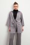 Women's Gray Binding Detailed Flam Linen Kimono
