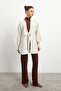 Women's Ecru Binding Detailed Flam Linen Kimono - 7