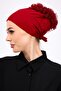Ruffled Seamless Combed Cotton Bonnet Burgundy - Women's Hijab Tie-Up Bun Inner Bonnet - 6
