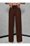 Brown Linen Blended Elastic High Waist Wide Leg Trousers
