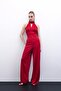 Sleeveless Shiny Jumpsuit - Red - 2