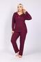 Women's Plus Size Button-Neck Long Sleeve Jersey Mother Burgundy Pajama Set - 4
