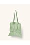 Green Flower Patterned Organic Cotton Fabric Bag with Bow Detail