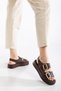 Rissoli Women's Bitter Brown Wedge Heeled Double Strap Buckle Sandals - 4