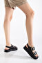 Rissoli Women's Black Wedge Heeled Double Strap Buckle Sandals - 6