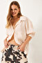 Women's Stone Oversize V-Neck Modal Shirt 60388 60271075 - 5