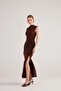 Drawstring Detailed Slit Long Lily Dress Brown - 2