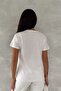 Women's White V-Neck Flower Pattern Sequin Embroidered 100% Cotton T-Shirt - 5