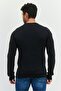 Men V-Neck Long Sleeve Textured Sweatshirt, Black - 2
