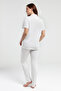 Women's Short Sleeve Cotton Modal Fabric Buttoned Ribbed Shirt Pajama Set - 3