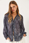 Women's Anthracite V-Neck Off-Shoulder Satin Printed Shirt 60442 60271066 - 3