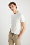 Men's Ecru 100% Cotton Standard Fit Regular Cut Crew Neck Knitwear T-Shirt - 4