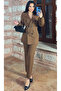 Women's Classic Long Jacket Pants Suit Coffee