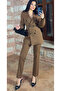 Women's Classic Long Jacket Pants Suit Coffee - 3