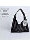 Black Faux Leather Hand and Shoulder Bag with Snap Closure - 5