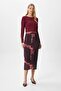 Women's Dania Lined Elastic Waist Chiffon Burgundy Midi Pencil Skirt - 5