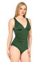 Women's Draped Gathering Dark Green Swimsuit - 3