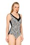 Women's Zebra Patterned Shiny Gathering V-Cut Swimsuit - 3