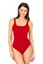 Women's Basic Square Neck Red Gatherer Swimming Suit