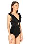 Women's Ruffled Rope Detailed Gathering Black Swimsuit - 4