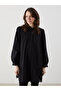 Black Judge Collar Embroidered Poplin Women's Tunic