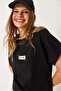 Women's Black Ribbed Stitched Low Sleeve Basic T-Shirt 60602022 - 4