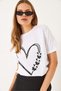 Women's White Crew Neck Butterfly Heart Printed Short Sleeve T-Shirt 60602020 - 3