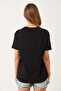 Women's Black Crew Neck Butterfly Heart Printed Short Sleeve T-Shirt 60602020 - 7