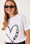 Women's White Crew Neck Butterfly Heart Printed Short Sleeve T-Shirt 60602020 - 6