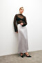 Women's Gray Elastic Waist Flowy Satin Flared Skirt - 4
