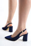 Women's Silk Satin Design Thick Heeled Pointed Toe Ankle Strap Heeled Shoes - 2