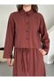 Cotton Pocket Claret Red Shirt Skirt Linen Set 8601 - 8