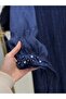 Hafsa Jacquard Dress with Tied Sleeves-El1888 Navy Blue - 4