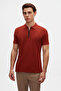 Slim Fit Tile Pique Textured Half Zip Polo Neck Summer T-Shirt