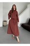 Cotton Pocket Claret Red Shirt Skirt Linen Set 8601